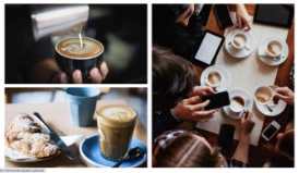Et fotogalleri på en hjemmeside, der viser billeder af kaffe
